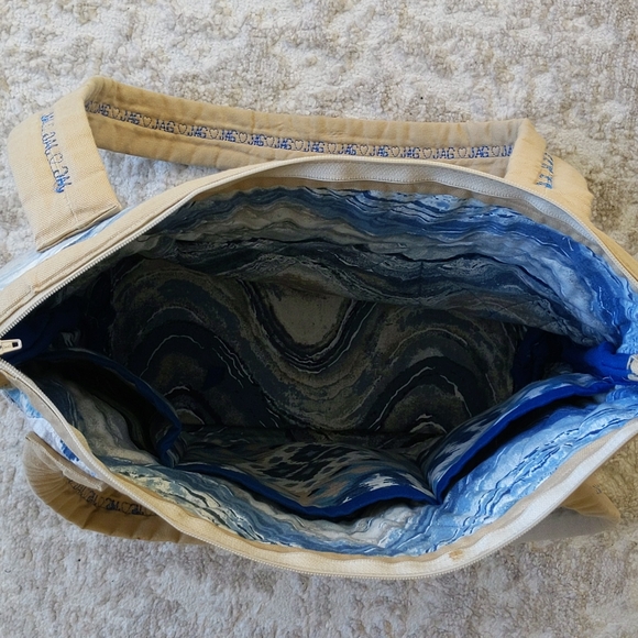 Homemade Waves Diamond Tote Beach Bag Blue Tan - Picture 8 of 16